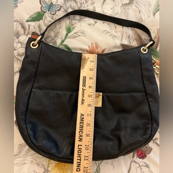 Michael Kors Bedford Large Black Pebbled Leather Shoulder Bag Gold Chain Hobo - Picture 13 of 13